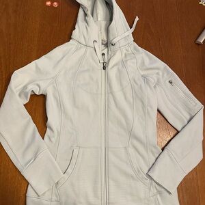 Athleta Light Heather Gray Striped Zip Hoodie